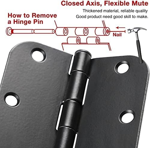 TDCHINGES 36 Pack Rounded Matte Black Door Hinges 3.5 Inch 5/8" Radius Interior 3 1/2 Inch Door Hinge Flat Iron Bifold Easy Installation Hinges for Doors 3 ½" Hardware Controls