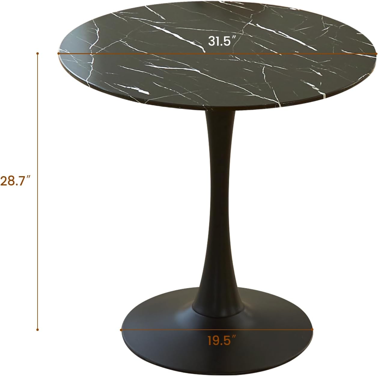 Round Dining Table, 31.5" Circle Tulip Table with Thickened Tabletop & Metal Pedestal, Mid Century Modern Bistro Table for Kitchen, Small Places, Living Room, Cafe (Marble Pattern Black)
