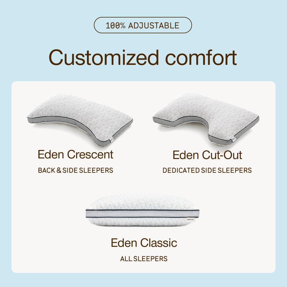 Coop Home Goods Eden Cut-Out Bed Pillow for Side Sleepers, Queen Size, Adjustable Medium Soft Memory Foam Cooling Pillow with Ergonomic Shoulder Cut-Out, CertiPUR-US/GREENGUARD Gold