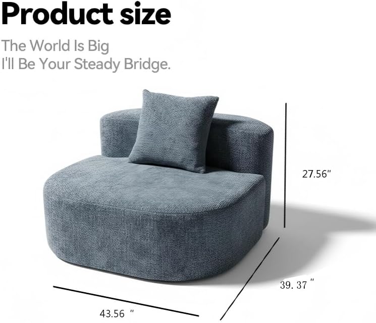 Modern Minimalist Ocean Blue Round Accent Chair, Oversized Single Compression Lounge Sofa with Pillow
