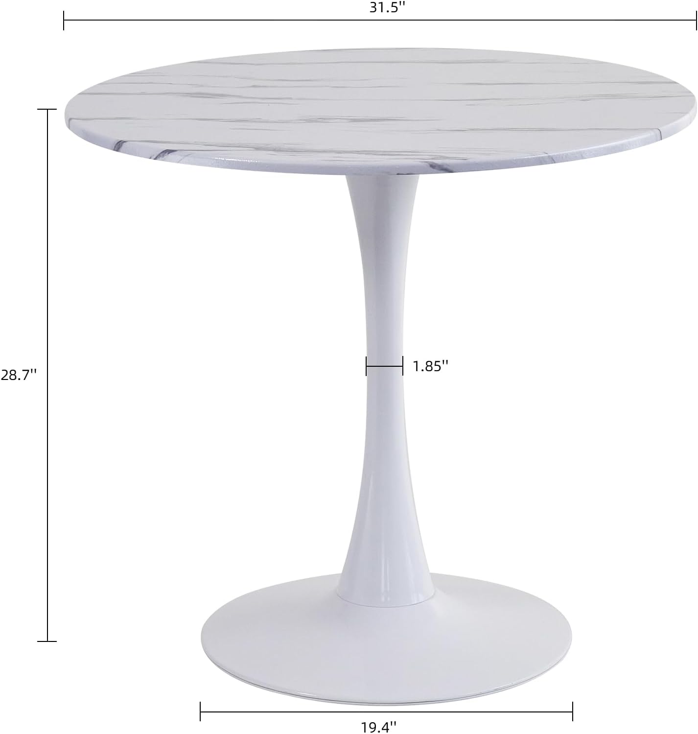 Round Dining Table, 31.5" Circle Tulip Table with Thickened Tabletop & Metal Pedestal, Mid Century Modern Bistro Table for Kitchen, Small Places, Living Room, Cafe (Marble Pattern White)