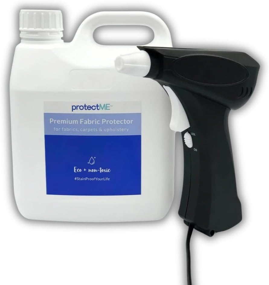 protectME Fabric Protector and Stain Resistant Spray - Upholstery Fabric Spray for Stain Guard for Carpet, Shoes, Couch, Sofa - Non Toxic Water Based Furniture Protector - 84.5 Fl. Oz. +Sprayer
