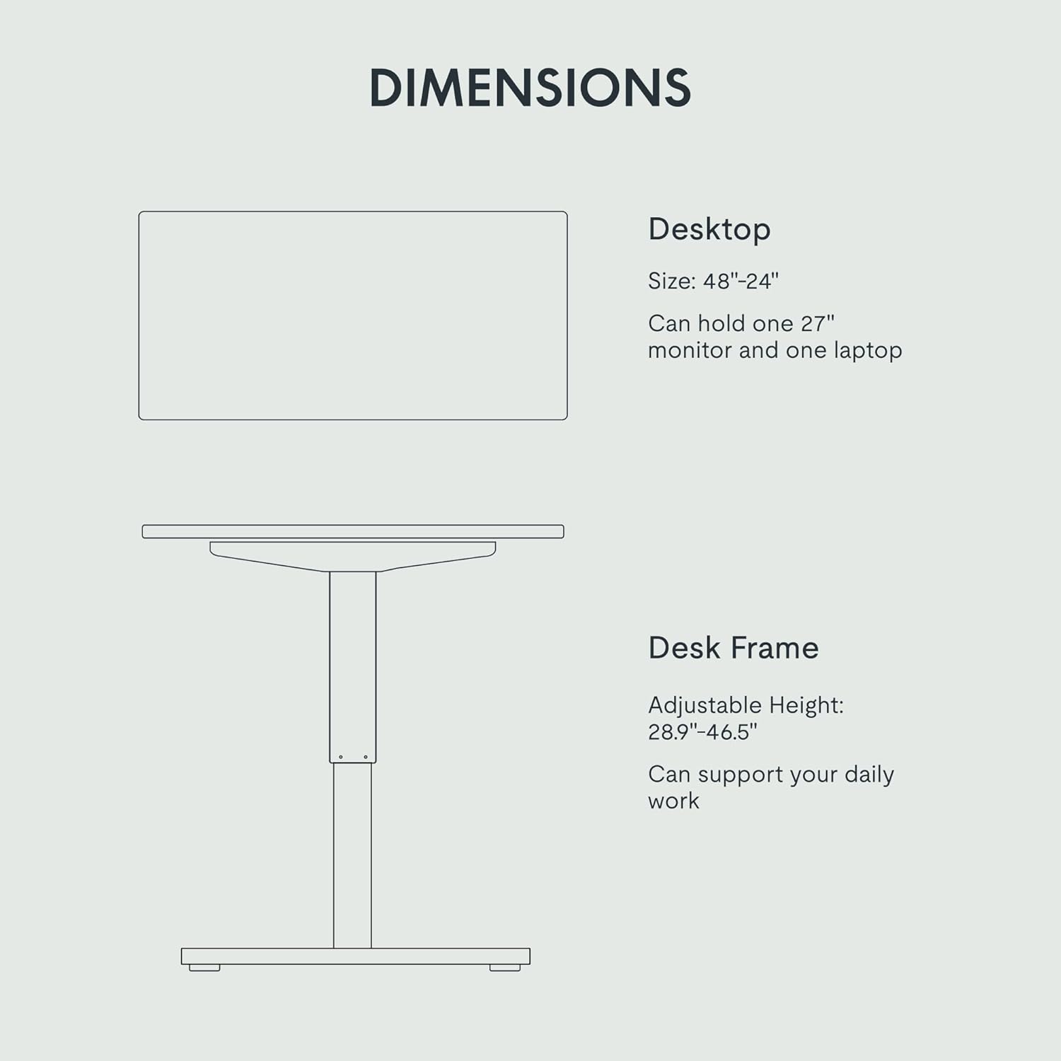 FLEXISPOT EN1 One-Piece Standing Desk, 48"x24" Seamless Desktop Electric Height Adjustable Desk for Home Office, Multi-Monitor Setups & Easy Assembly, Black (Black Frame)
