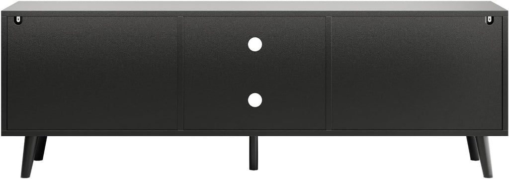 TV Stand for 70 inch TV, Black Fluted Entertainment Center for TV up to 80", TV Stand for Living Room with Large Open Storage