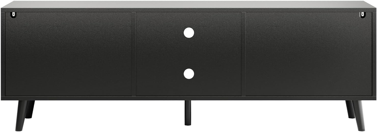 TV Stand for 70 inch TV, Black Fluted Entertainment Center for TV up to 80", TV Stand for Living Room with Large Open Storage