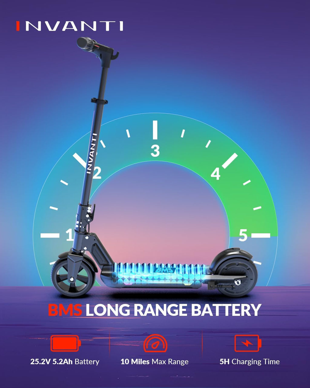 INVANTI KS03 Electric Scooter for Kids Ages 8+, 350W Peak Motor, Max 12mph & 10Miles, 7" Solid Wheel, LED Lights & Display, Double Braking, Kids Electric Scooter with 3 Adjustable Speeds & Heights