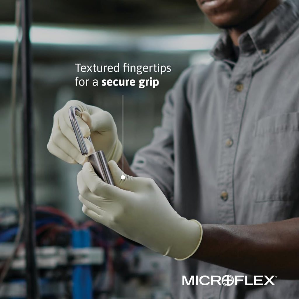 Ansell MICROFLEX Diamond Grip MF-300 Disposable Latex Gloves for Automotive, Healthcare, Machinery Industries - Large, Natural (Case of 1000)