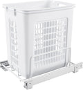 Rev-A-Shelf Pullout 20" Deep Cabinet Floor Steel Mounted Polymer Plastic Clothes Laundry Hamper with Full Extension Slides, White, HPRV-1520 S - Hidden Storage Organizer for Laundry Room and Bathroom