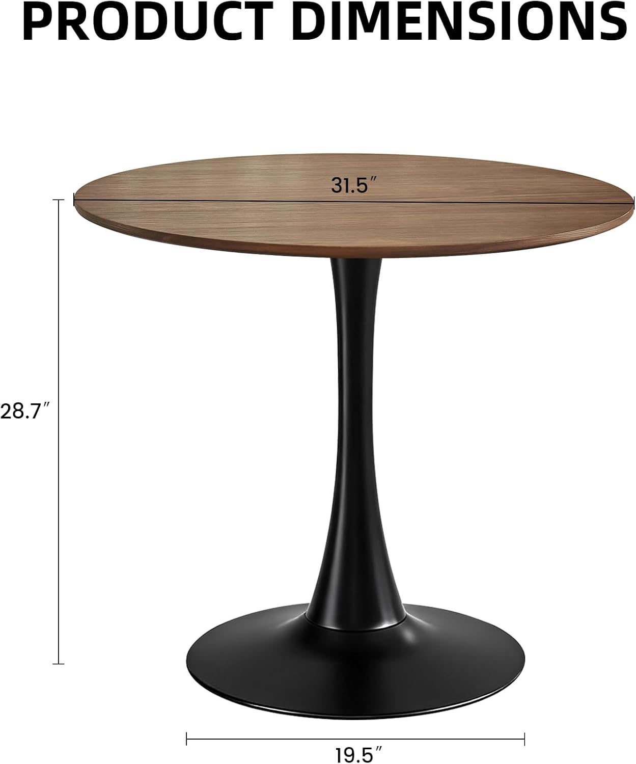 Round Dining Table, 31.5" Circle Tulip Table with Thickened Tabletop & Metal Pedestal, Mid Century Modern Bistro Table for Kitchen, Small Places, Living Room, Cafe (Faux Walnut)