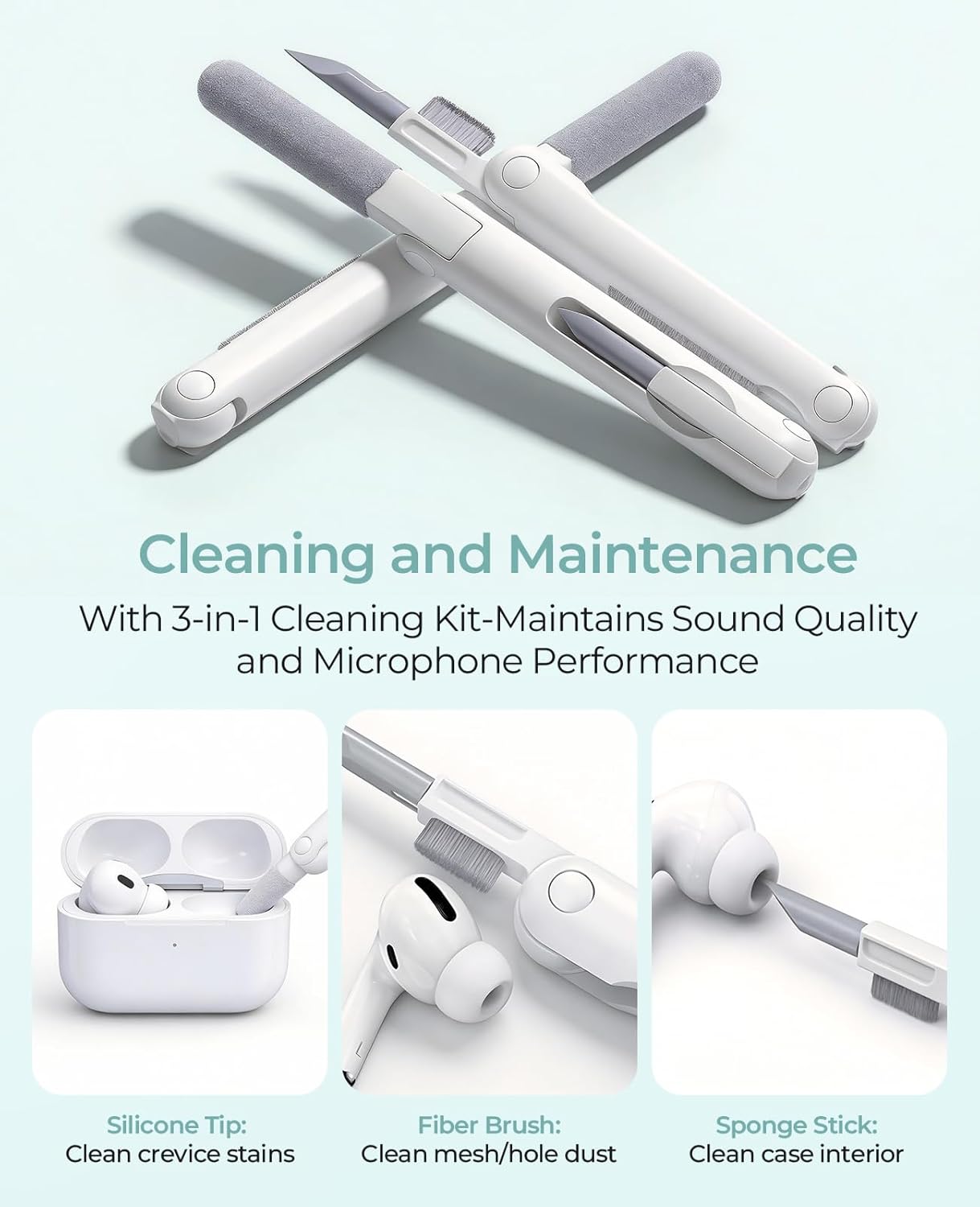 MOVDUUD 5-in-1 AirPods Pro 2 Case Bundle: Wireless Charging Compatible Silicone Cover with 4 Pairs Ear Tips (XS/S/M/L), 3-in-1 Cleaning Pen & Keychain for AirPods Pro 2nd/1st Gen