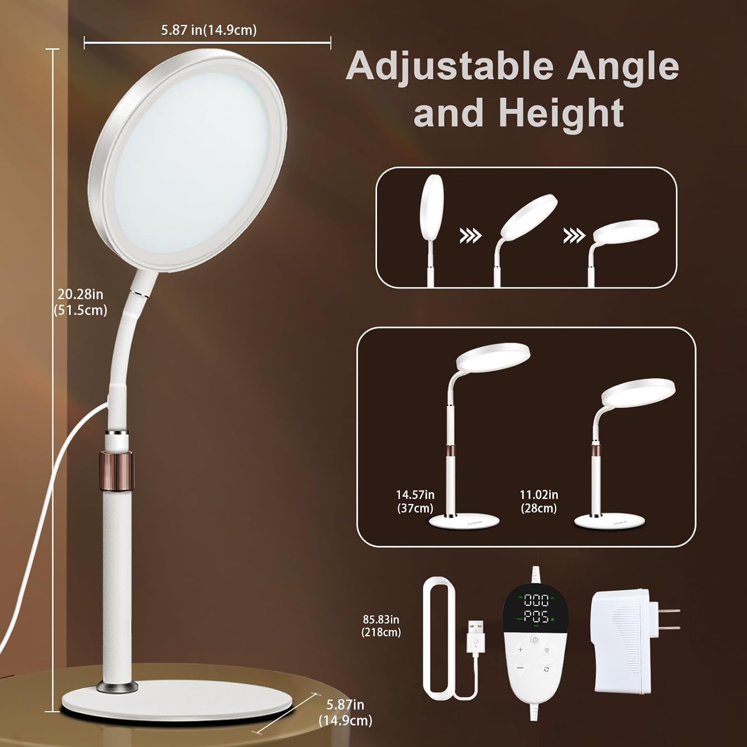 Light Therapy Lamp, UV-Free 10000 Lux Therapy Light with 3 Color Temperature Modes & Adjustable Brightness & Timer, Happy Therapy Lamp for Lift Mood