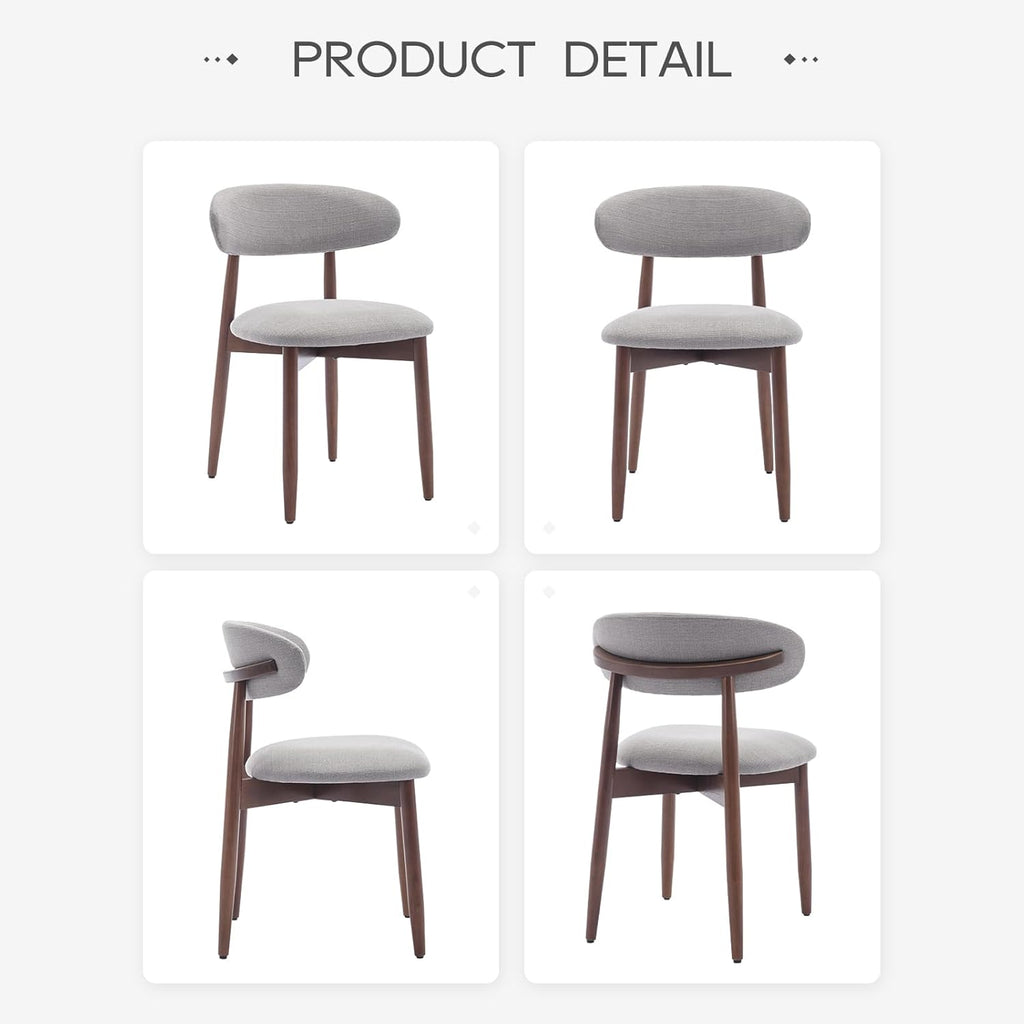 COLAMY Wooden Dining Chairs Set of 4, Modern Fabric Upholstered Dining Room Chair, Farmhouse Kitchen Chair with Foot Pegs, Light Grey