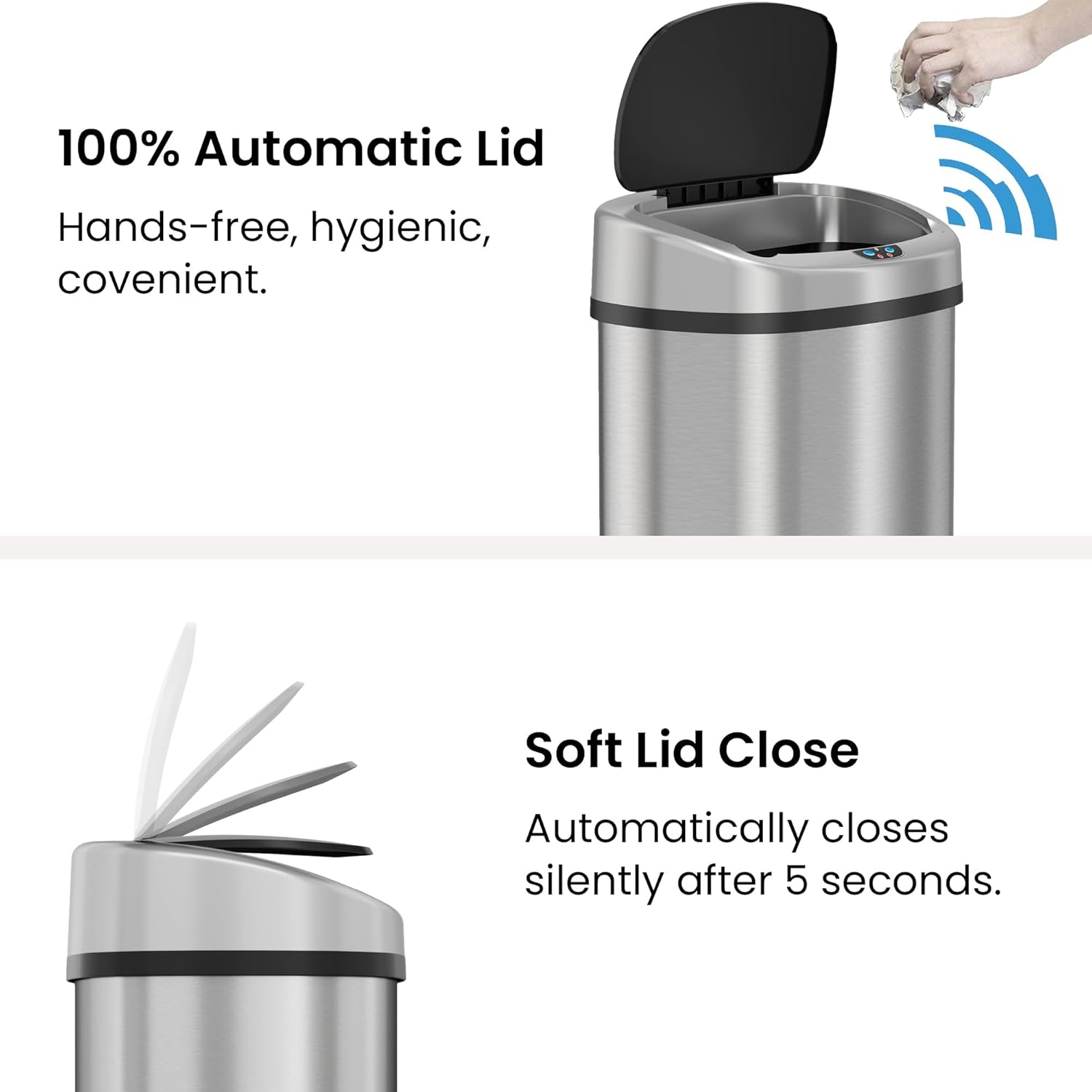 iTouchless 24 Gallon Extra Large Touchless Sensor Trash Can with AbsorbX Odor Filter, 91L Commercial Stainless Steel Automatic Kitchen Bin for Home, Office, Restaurant, Commercial Lobby, Store