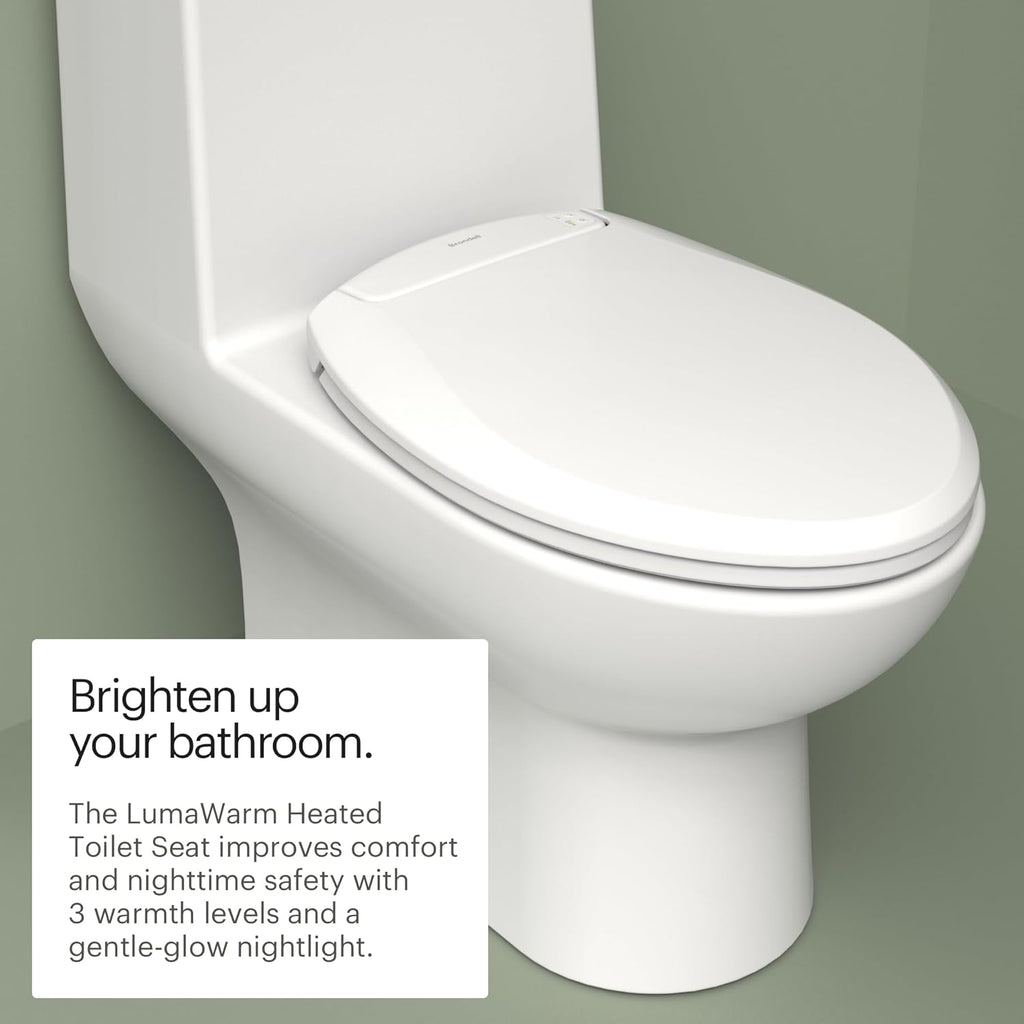Brondell L60-EW LumaWarm Heated Nightlight Elongated Toilet Seat, White