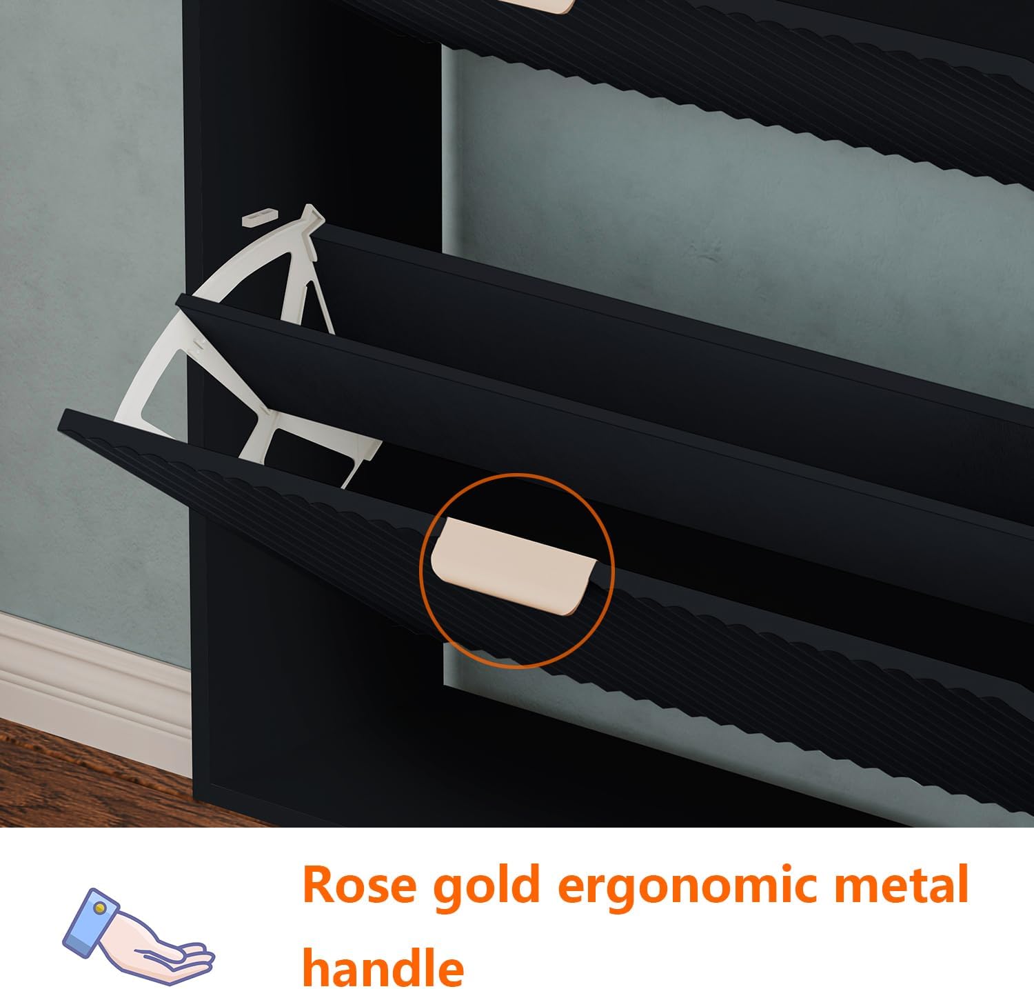 Shoe Cabinet Storage,Modern Freestanding Organizer with 2 Flip Drawers,Narrow Shoe Rack Cabinet for Entryway,Black