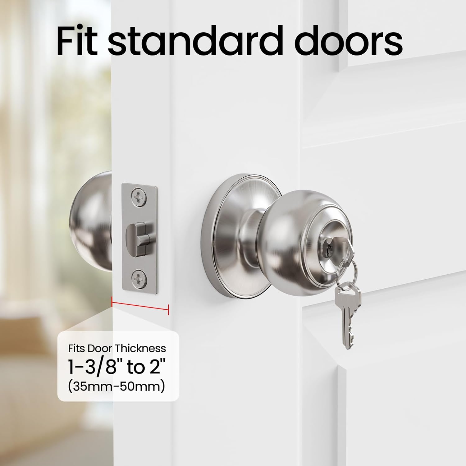 TDCHINGES 6 Pack Keyed Door Knob with Lock Key for Bedrooms Bathroom Closet Pantry Office Standard Nickel Exterior Interior Door Knobs for Doors Hardware Locking Replacement Home Decor