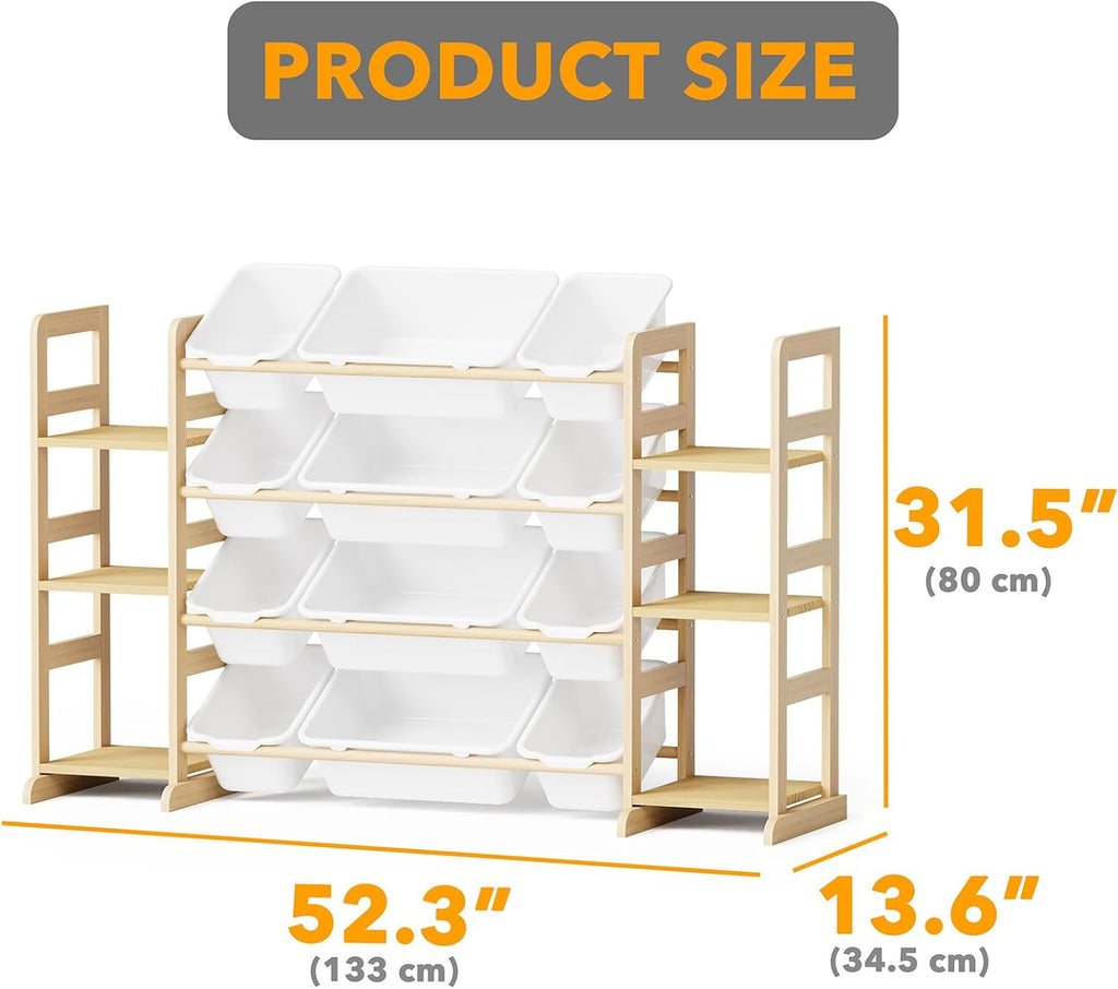 SpaceAid Toy Storage Organizer with 6 Shelves and 12 Bins, Bookshelf/Bookcase, Kids Bin Shelf, Toys Box for Playroom Organization for Bedroom & Room Decor, White, 52.3" W