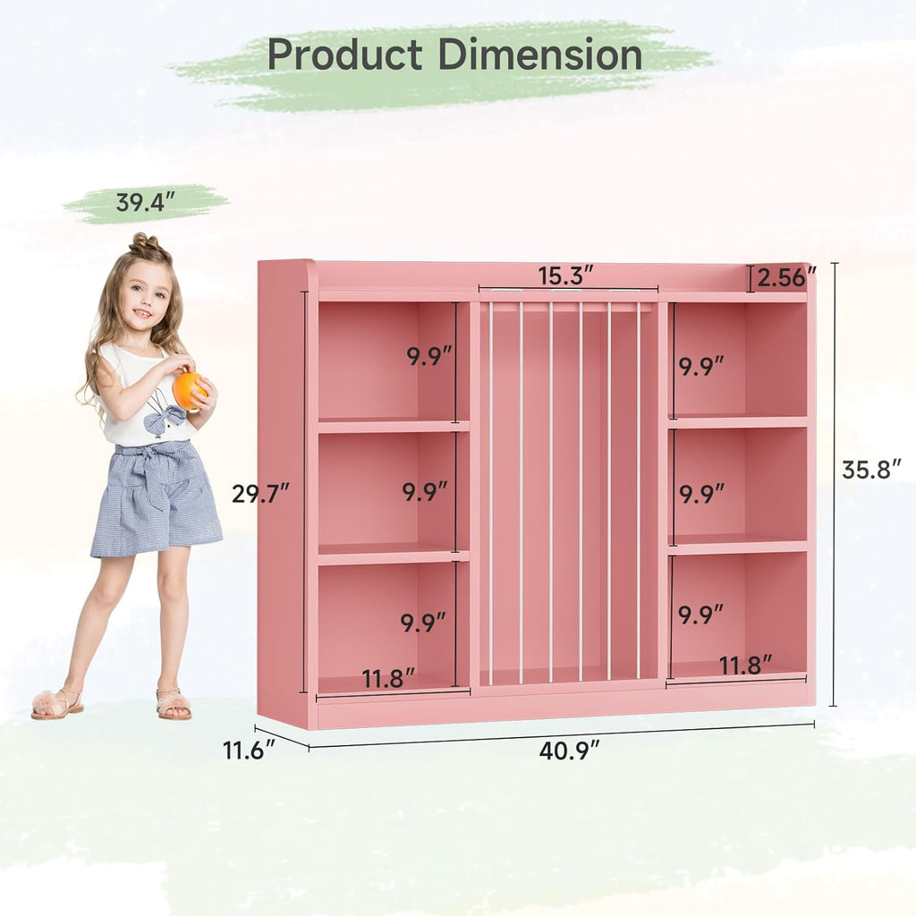 Toddler Stuffed Animal Zoo, Toy Storage Organizer for Playroom, Plush Toy Organizers and Storage, Book Shelf for Kids Rooms, Elastic Band Child Bookcase, Toy Shelf with 8 Storage Cubbies (Pink)