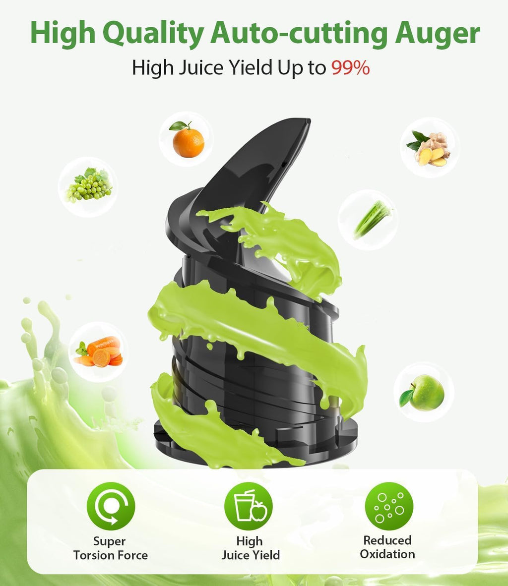 Cold Press Juicer,6.3" Wide Feed Chute Juice Extractor Machine,300W All-Copper Motor Slow Masticating juicer for Whole Vegetables & Fruits,Self Feeding for Juice Extractor Machine, High Juice Yield