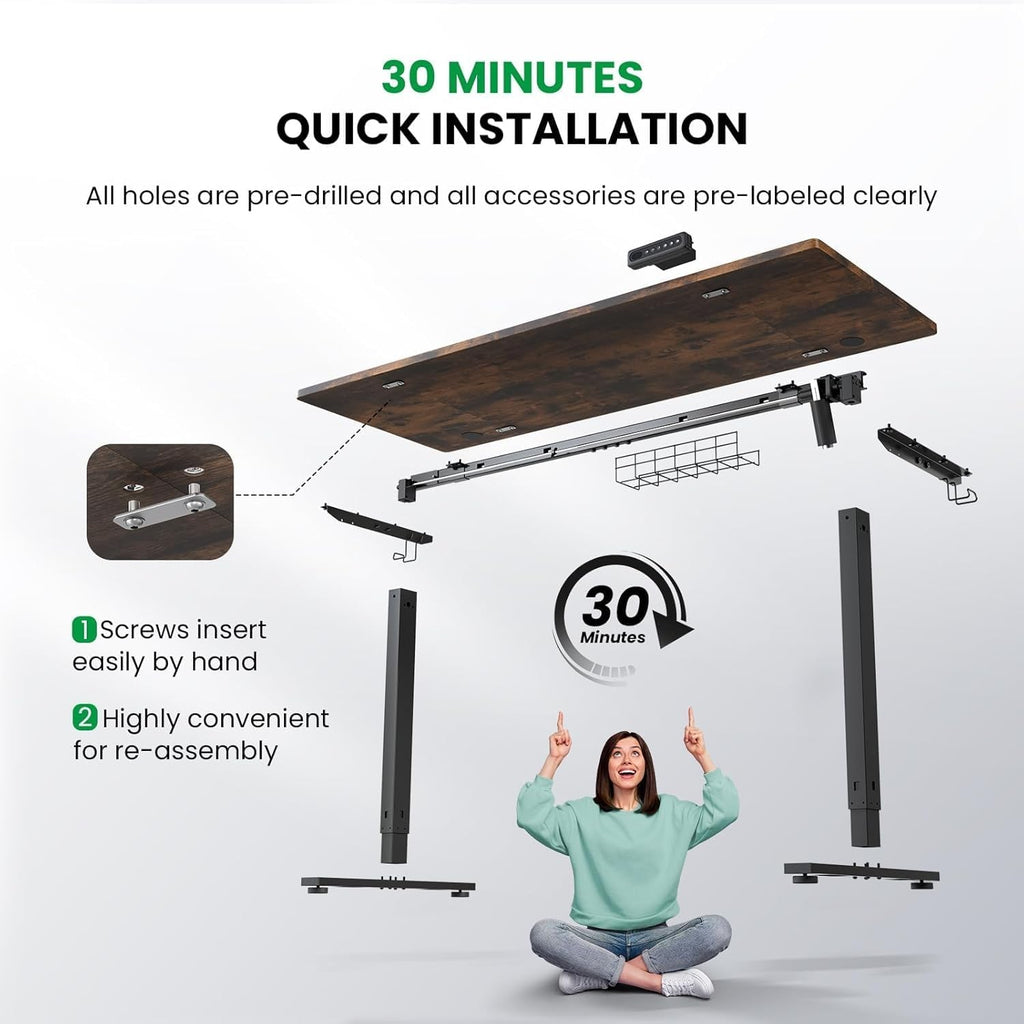 SIAGO Electric Standing Desk Adjustable - 48 x 24 Inch Sit Stand up Desk with 0.8 Inch Thick Tabletop - Adjustable Height Table with 3 Memory Preset, Cable Management for Home Office