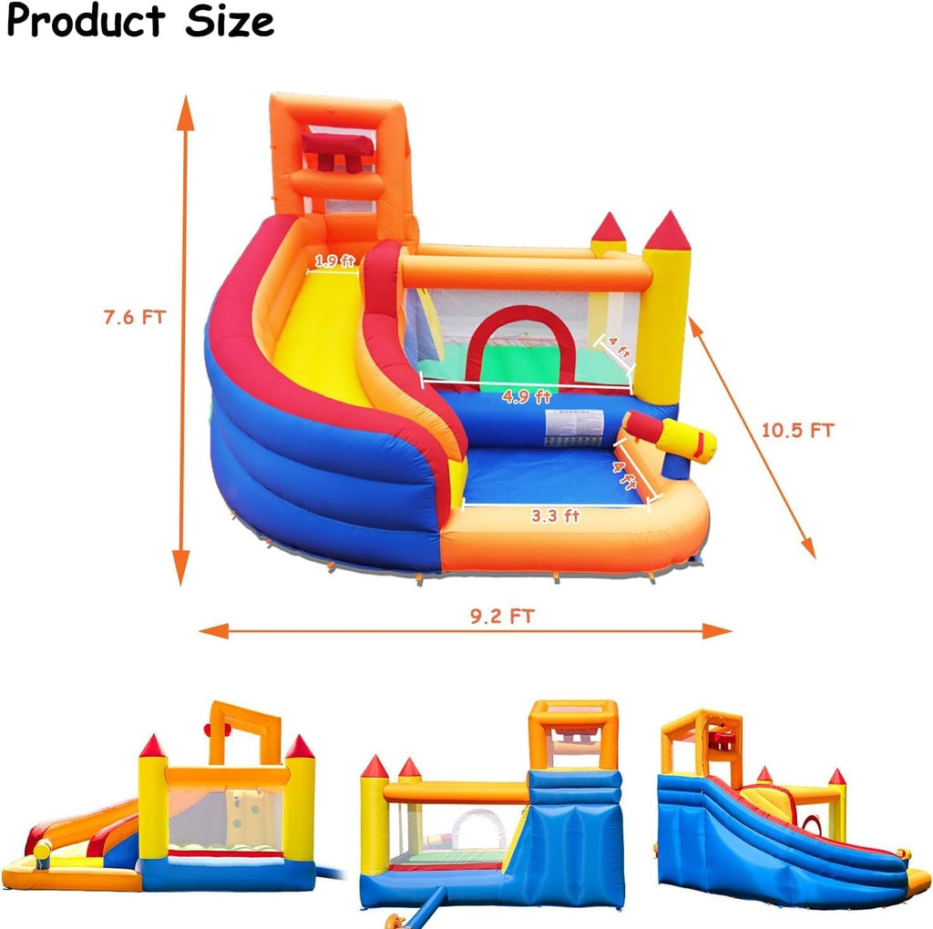 HuaKastro Inflatable Water Slide Bounce House for Kids with Pool, 5-in-1 Indoor/Outdoor Blow Up Play Center for Climbing, Sliding, Jumping & Splashing Fun, Blower Included