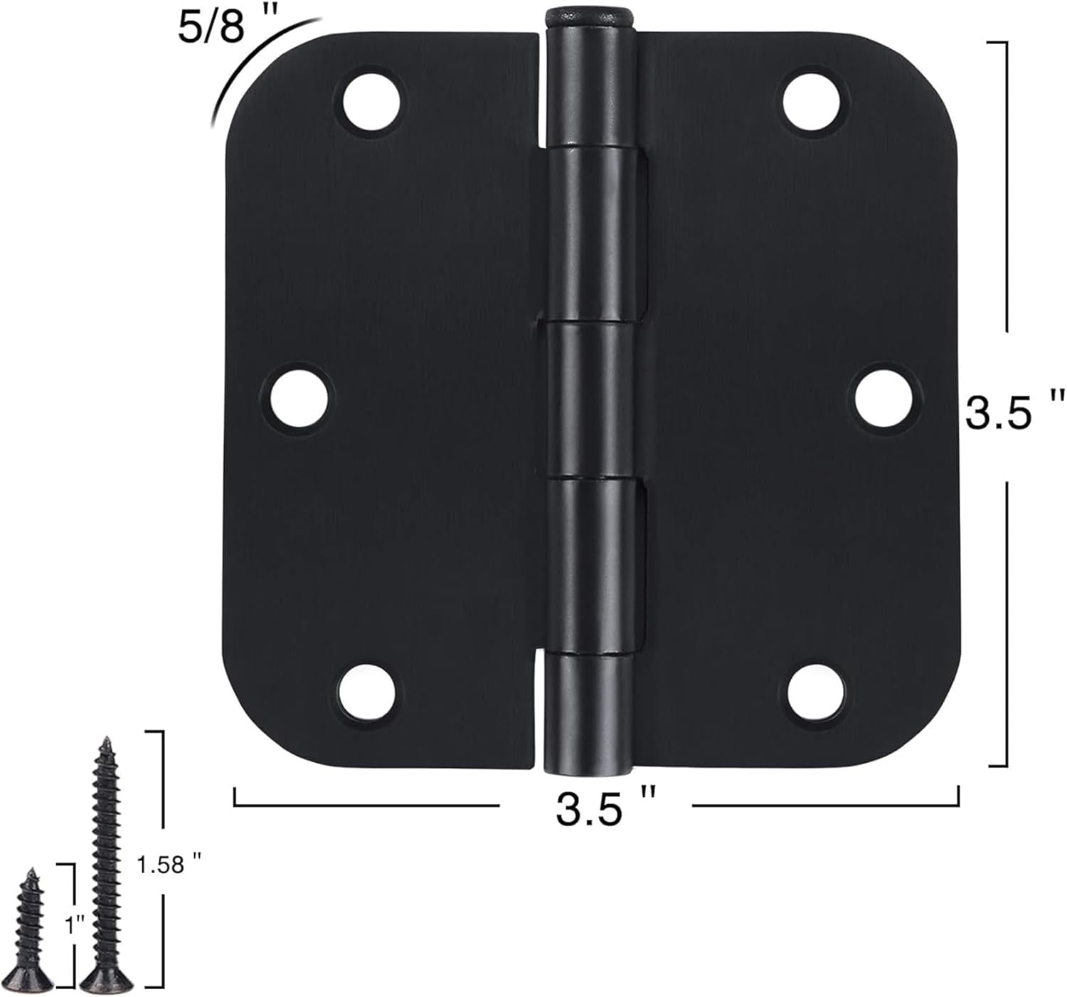 TDCHINGES 36 Pack Rounded Matte Black Door Hinges 3.5 Inch 5/8" Radius Interior 3 1/2 Inch Door Hinge Flat Iron Bifold Easy Installation Hinges for Doors 3 ½" Hardware Controls