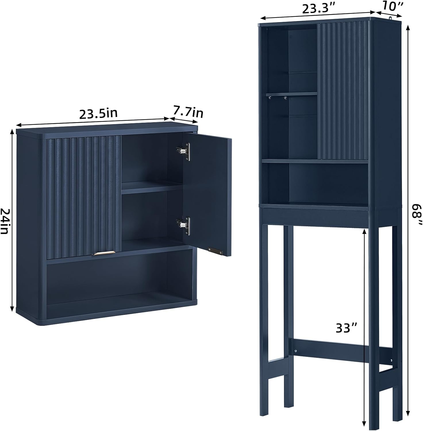 LEYAOYAO Fluted Over The Toilet Storage Cabinet & Bathroom Wall Cabinet Set of 2, Farmhouse Above Toilet Organizer, Medicine Cabinet w/Adjustable Shelf & Doors for Laundry Living Room Kitchen(Blue)