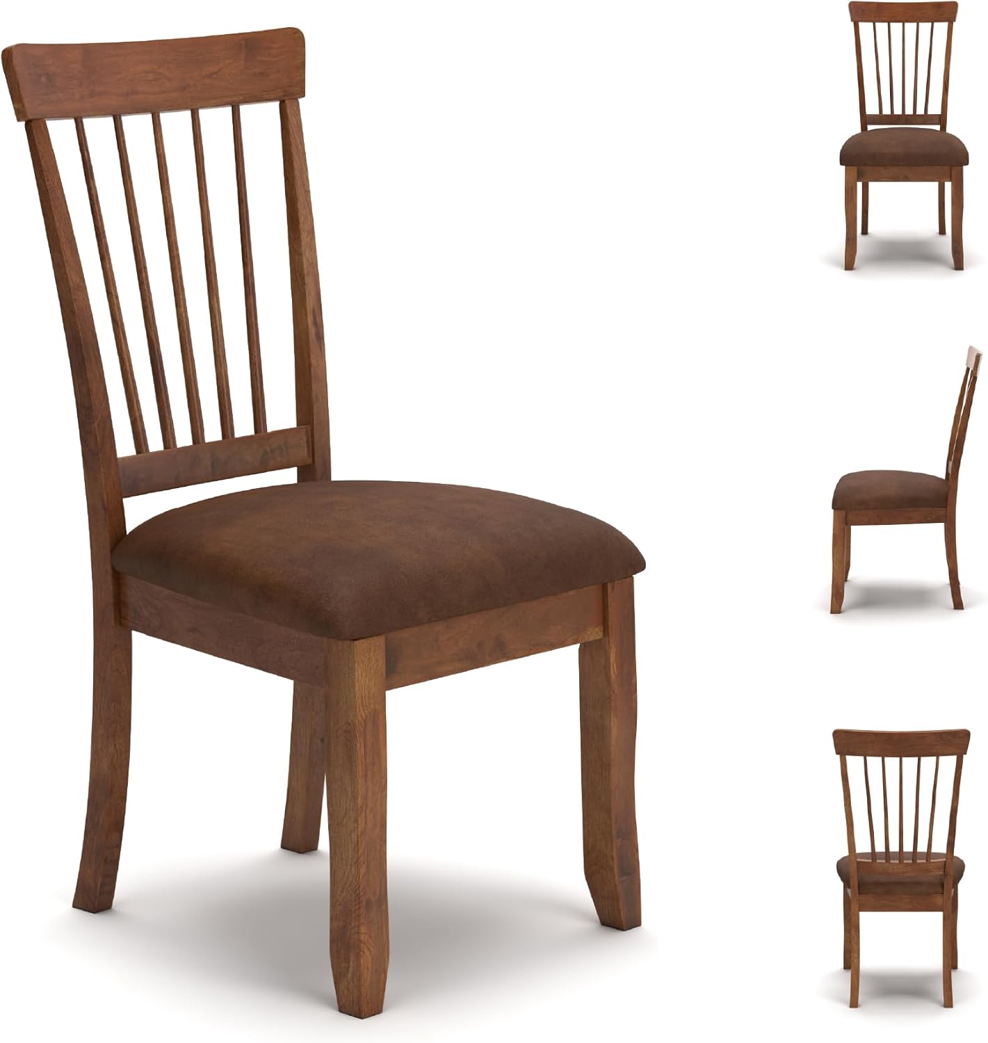 Signature Design by Ashley Berringer Dining Chairs Set of 2, Classic Wood Spindle-Back Design, Cushioned Microfiber Seat, Rustic Finish for Kitchen & Dining Room Chair, Walnut