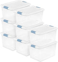 Sterilite 8-Pack 64 Quart Latching Box, Clear Plastic Storage Organizer Bins with White Lids - Large Stackable Containers for Home Bedroom, Dorm Room, and Closet Organization