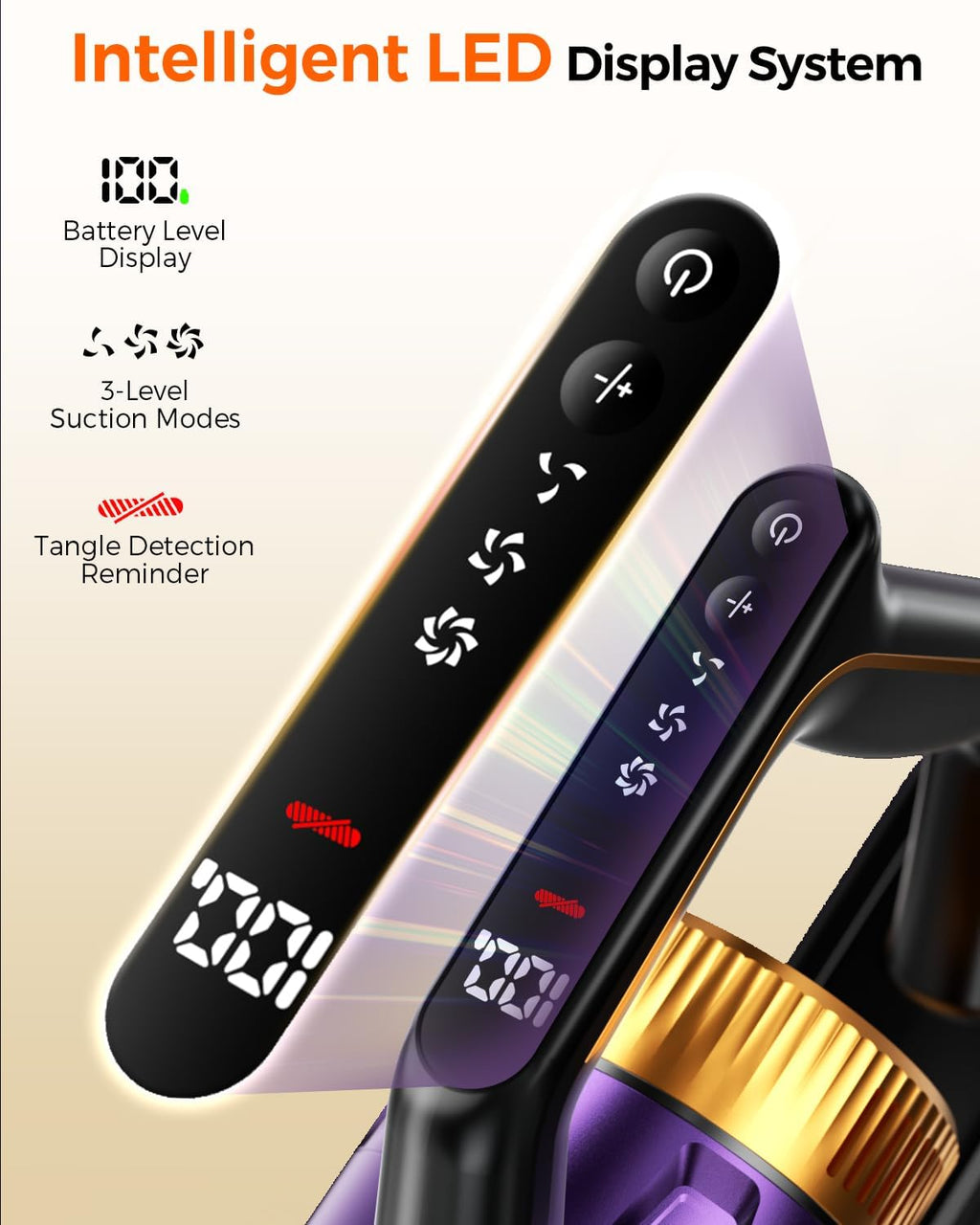 Cordless Vacuum Cleaner for Home, 580W/48KPa Powerful Suction, 65 Min Runtime, Lightweight Stick Vacuum with Touch Screen & Wall Mount, Handheld Vacuum for Pet Hair, Carpet & Hard Floors