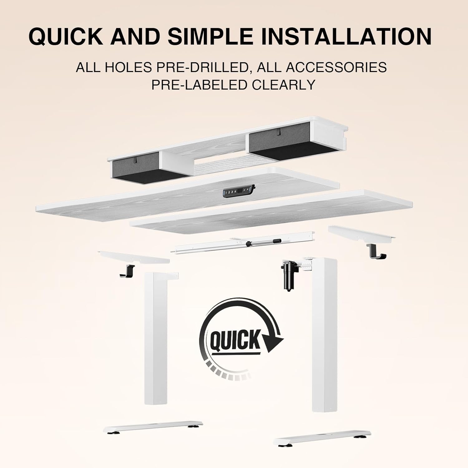 Veken 47.2"×27.6" Home Office Standing Desk with Monitor Riser, Adjustable Computer Desk with Drawers, Ergonomic Desk for Work, Study, Gaming, Crafting, White