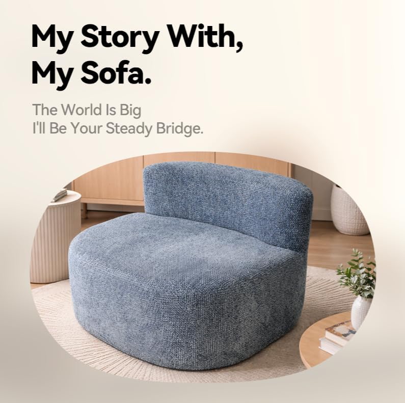 Modern Minimalist Ocean Blue Round Accent Chair, Oversized Single Compression Lounge Sofa with Pillow