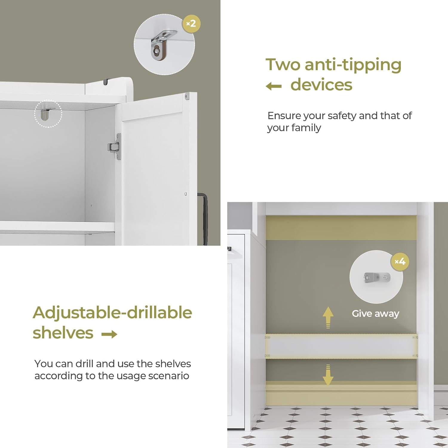 UPOSOJA Over The Toilet Storage Cabinet with Pulley Small Bathroom Storage Cabinet, Space Saver W/Adjustable Shelf & Open Shelf for Bathroom, Restroom, Laundry (White)