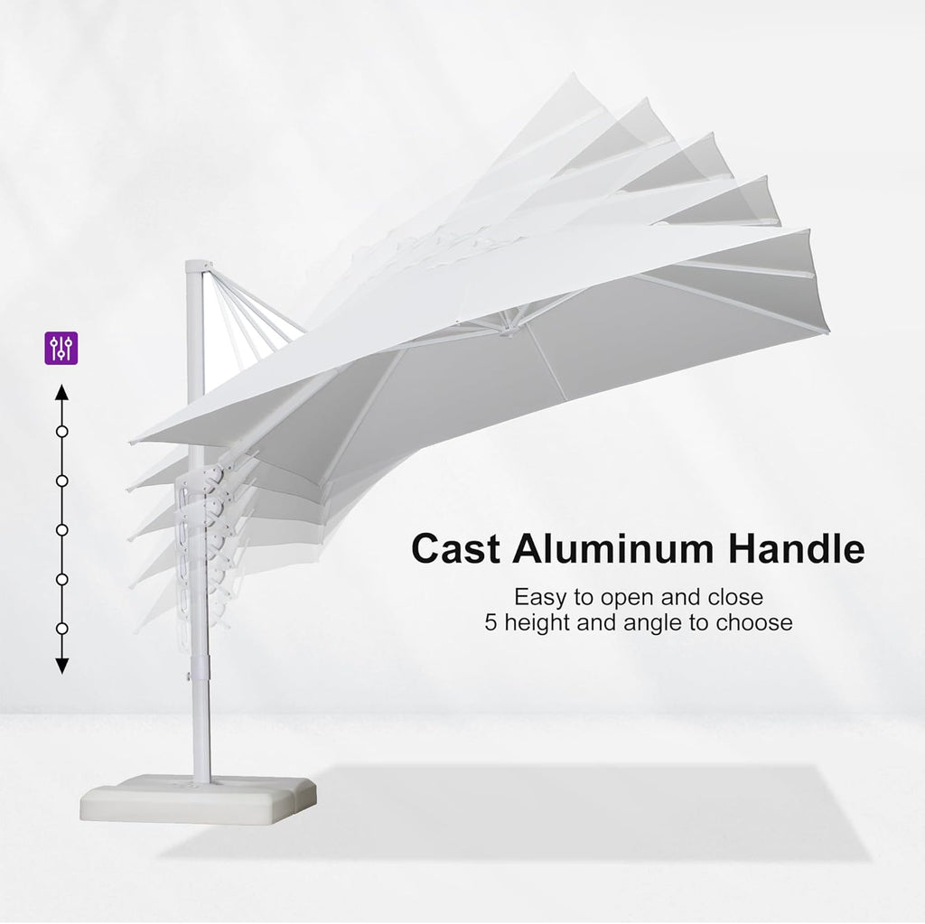 PURPLE LEAF 10 FT Right-left Tilt Patio Umbrella Swivel White Cantilever Umbrella with Tilt Aluminum Outdoor Umbrella with 360° Rotation for Deck Pool Garden, White