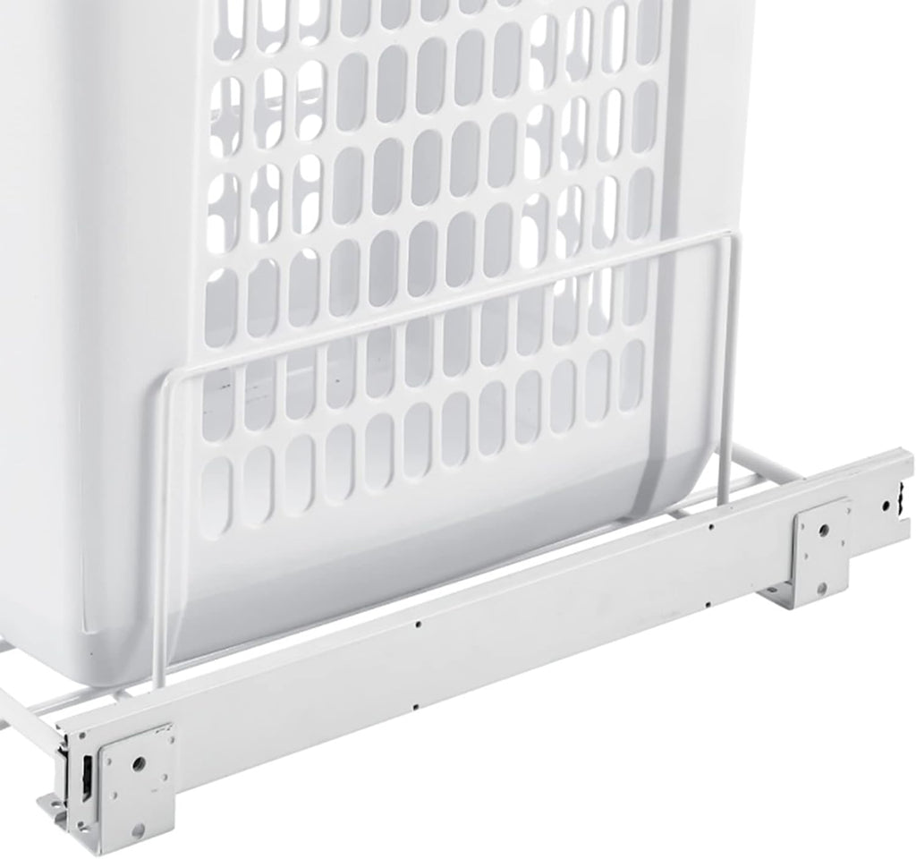 Rev-A-Shelf Pullout 20" Deep Cabinet Floor Steel Mounted Polymer Plastic Clothes Laundry Hamper with Full Extension Slides, White, HPRV-1520 S - Hidden Storage Organizer for Laundry Room and Bathroom
