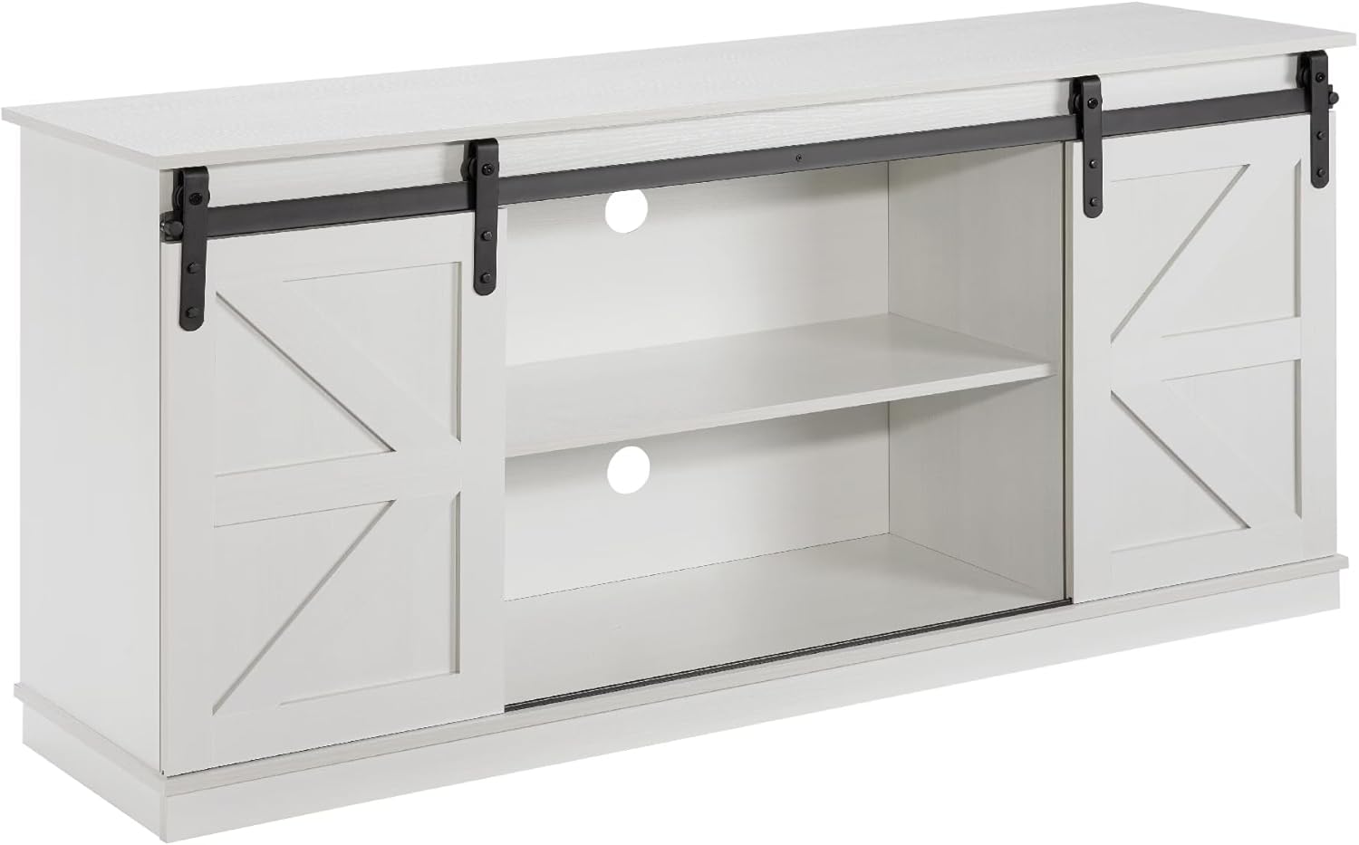 58" Farmhouse TV Stand and Entertainment Center for Televisions up to 65 Inchs,with Sliding Barn Doors and Storage Cabinets (White, Farmhouse TV Stand and Entertainment Center)
