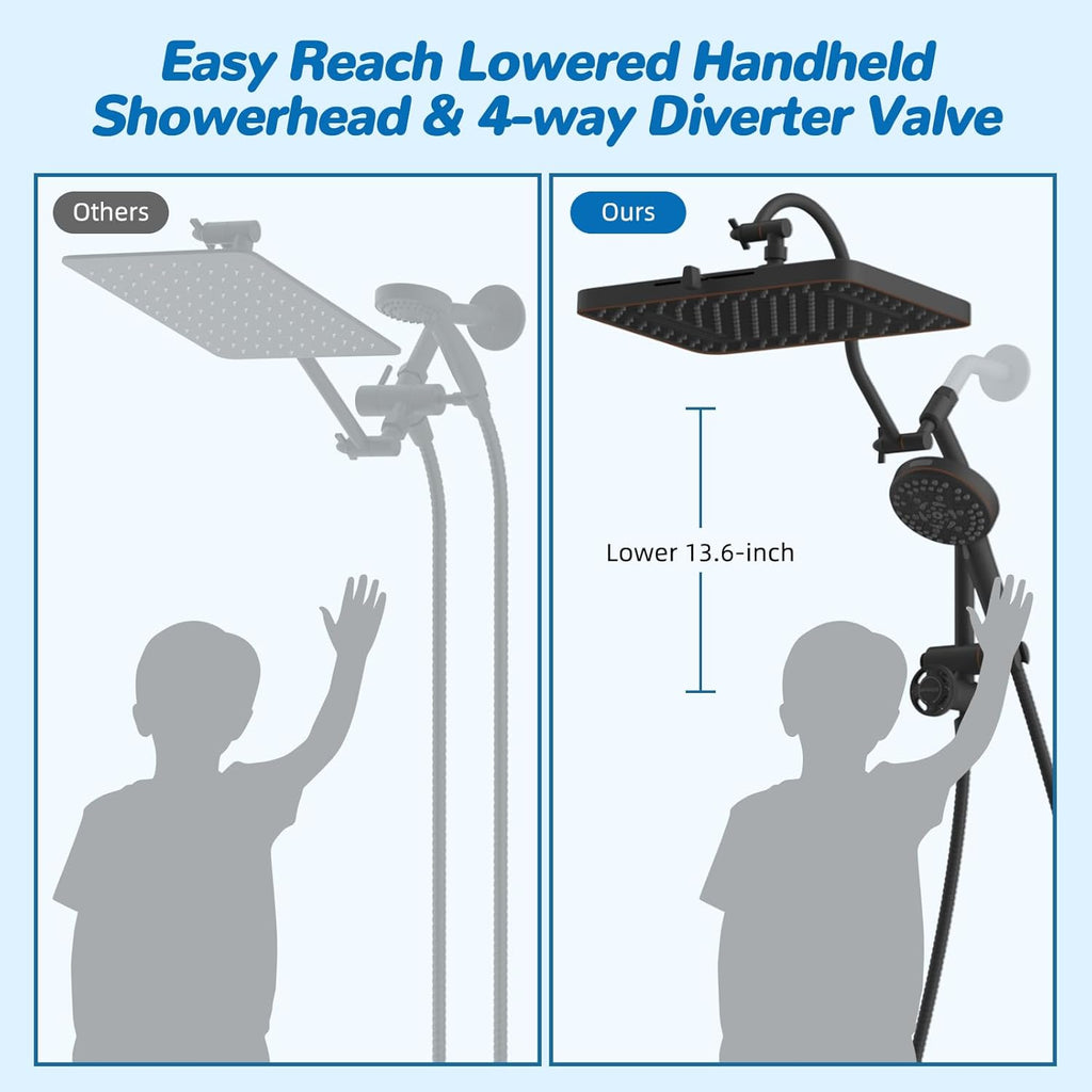 Hibbent cUPC Certified 13'' Shower Head Combo, High Pressure 5 Spray Rainfall Showerhead, 10 Spray Handheld, All Metal Easy Reach 4-way Diverter with Pause Mode, 71'' Hose & Holder, Oil-Rubbed Bronze
