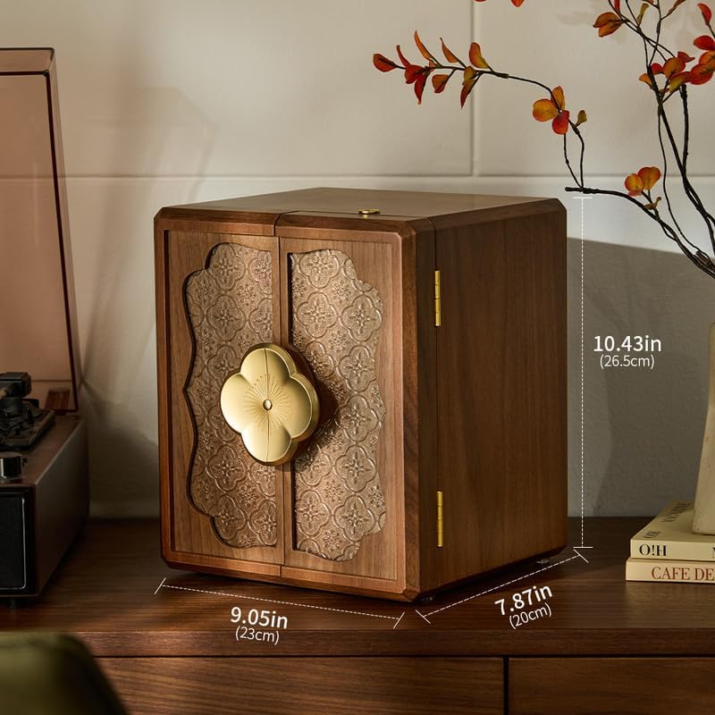 Lockable Walnut Jewelry Box with Key, 5-Layer Jewelry Organizer Storage Box for Necklaces, Rings, Earrings & Bracelets - Mothers Day Gifts for Mom