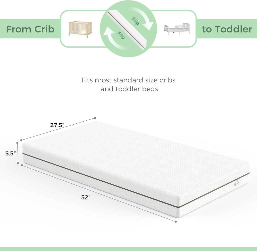 Dourxi Crib Mattress, Dual-Sided Comfort Baby and Toddler Mattress with Gel Memory Foam and Removable Cover, Fits Standard Size Cribs and Toddler Bed, 52x27.5x5.5 inches