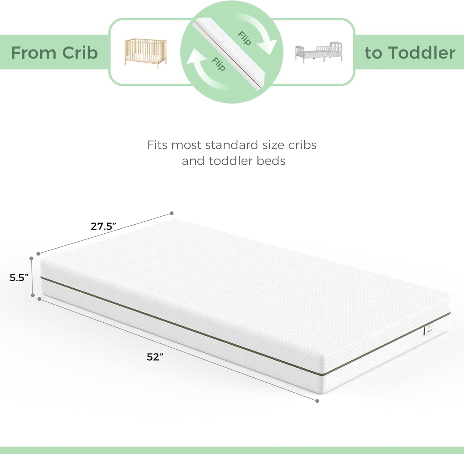 Dourxi Crib Mattress, Dual-Sided Comfort Baby and Toddler Mattress with Gel Memory Foam and Removable Cover, Fits Standard Size Cribs and Toddler Bed, 52x27.5x5.5 inches