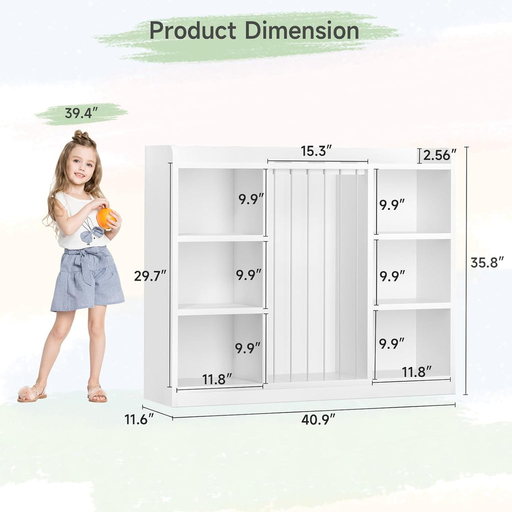 Toddler Stuffed Animal Zoo, Toy Storage Organizer for Playroom, Plush Toy Organizers and Storage, Book Shelf for Kids Rooms, Elastic Band Child Bookcase, Toy Shelf with 8 Storage Cubbies (White)