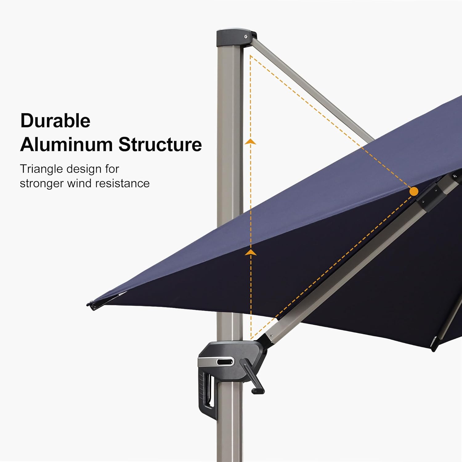 PURPLE LEAF 10’ X 10‘ Patio Umbrella Outdoor Cantilever Umbrella, Aluminum Offset Umbrella with Champagne Frame and 360° Rotation for Pool Deck Garden, Navy Blue