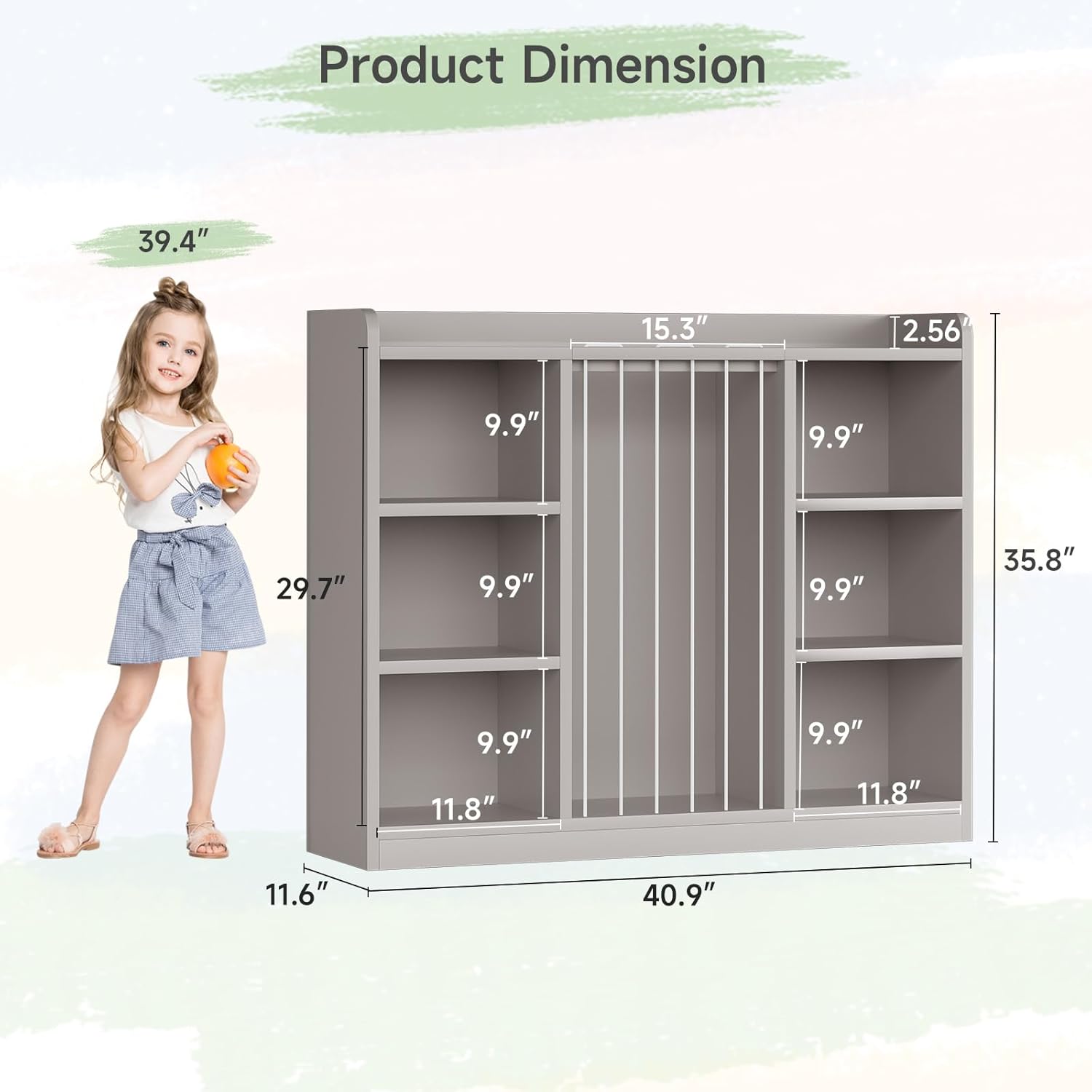 Toddler Stuffed Animal Zoo, Toy Storage Organizer for Playroom, Plush Toy Organizers and Storage, Book Shelf for Kids Rooms, Elastic Band Child Bookcase, Toy Shelf with 8 Storage Cubbies (Grey)