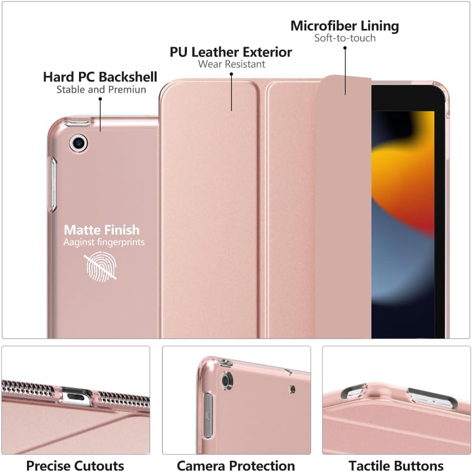 Moko Case for iPad 10.2 iPad 9th Generation 2021/ iPad 8th Generation 2020/ iPad 7th Generation 2019, Slim Stand Hard Back Shell Smart Cover Case for iPad 10.2 inch, Auto Wake/Sleep, Rose Gold