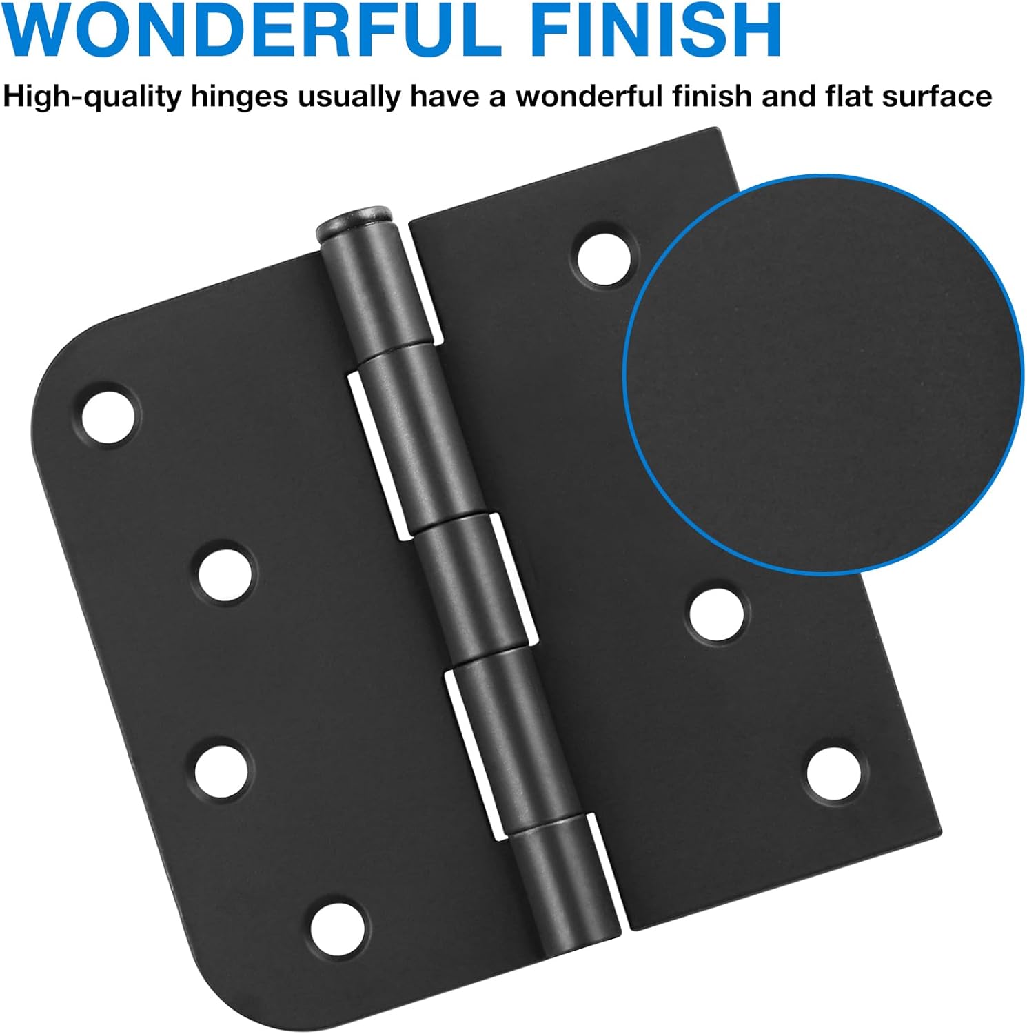 6 Pack Black Door Hinges 4 Inch Interior Hinge Matte Black Door Hinges 4 in Square Rounded 5/8" Radius Corner Hinge for Doors Reversible Full Mortise Combination 4 in Doors Hardware