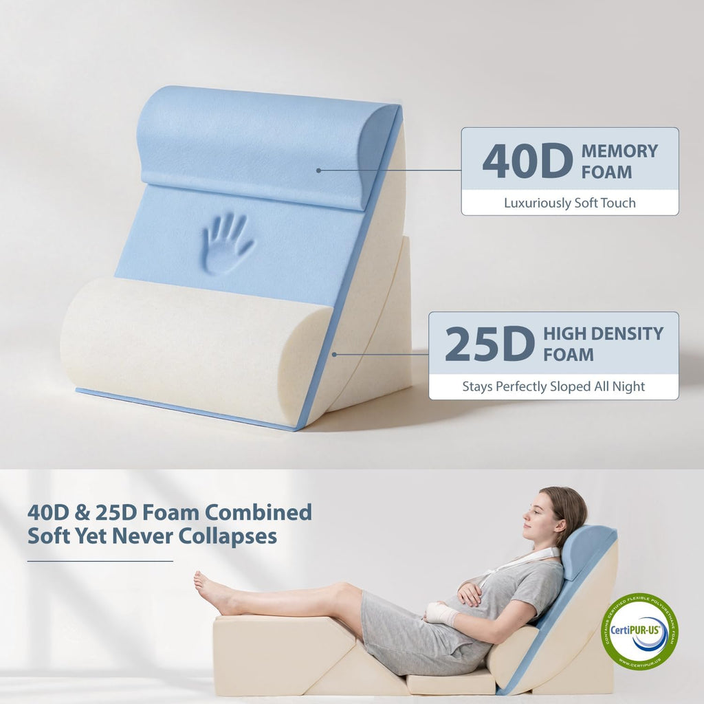 9PCS Orthopedic Bed Wedge Pillow Set for After Surgery Recovery, Body Positioners for Back and Leg Pain Relief, Adjustable Memory Foam Comfort for Sitting up in Bed, Ideal for Adult Acid Reflux & GERD