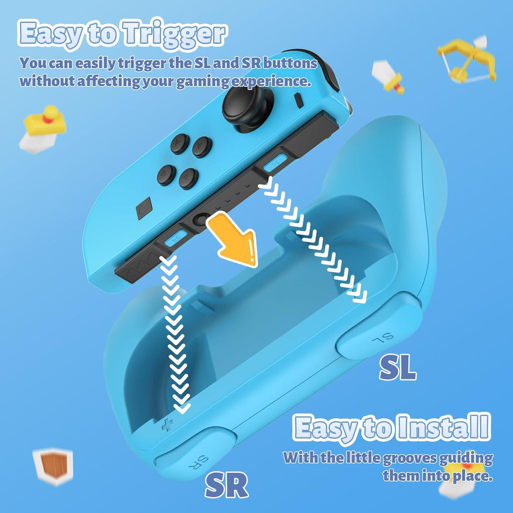 FASTSNAIL Grips Compatible with Nintendo Switch for Joy Con & OLED Model for Joycon, Wear-Resistant Handle Kit and Non-Slip Thumb Grips for Switch Joycon 1 for 3DS & 2DS Accessory Kits (Blue and Red)