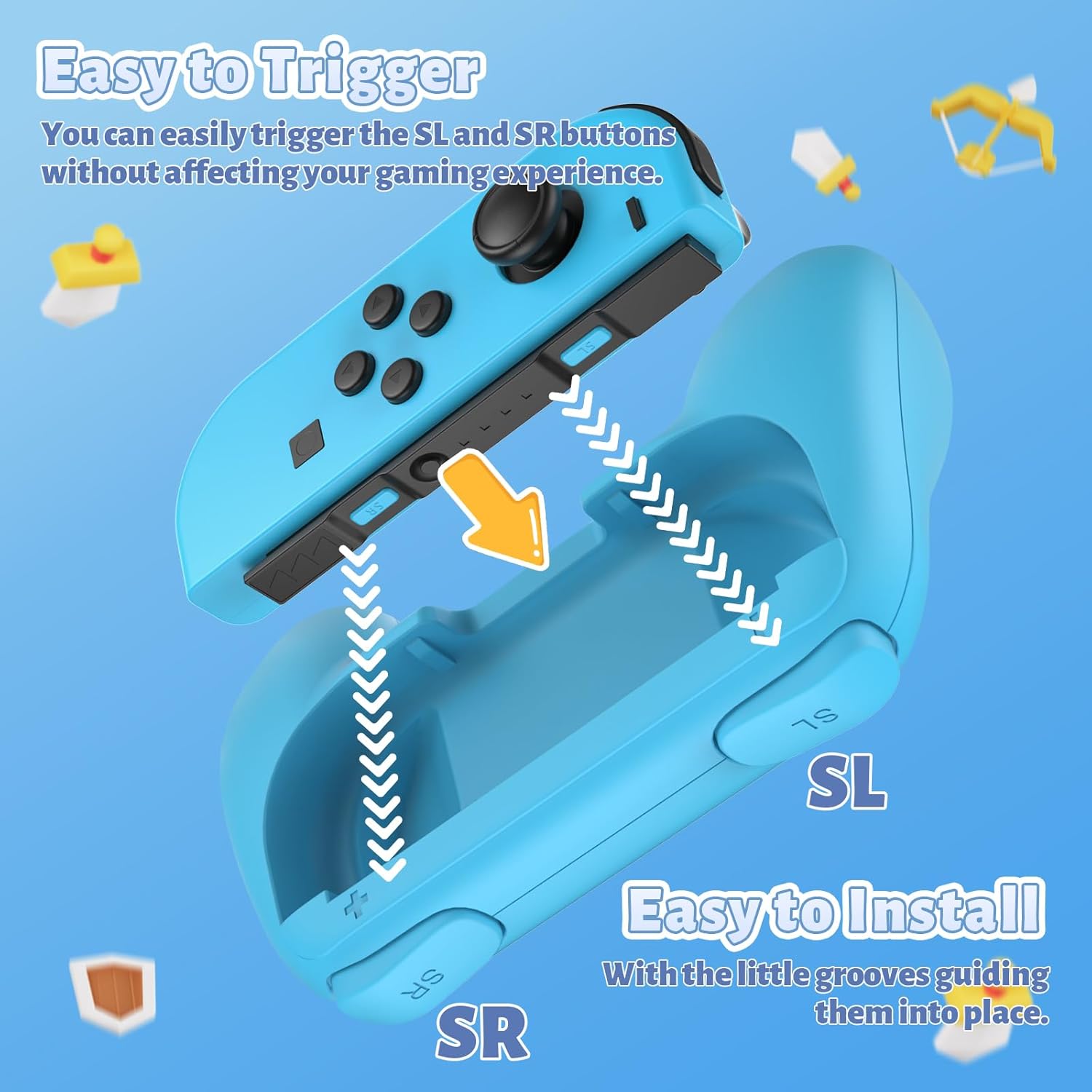 FASTSNAIL Grips Compatible with Nintendo Switch for Joy Con & OLED Model for Joycon, Wear-Resistant Handle Kit and Non-Slip Thumb Grips for Switch Joycon 1 for 3DS & 2DS Accessory Kits (Blue and Red)