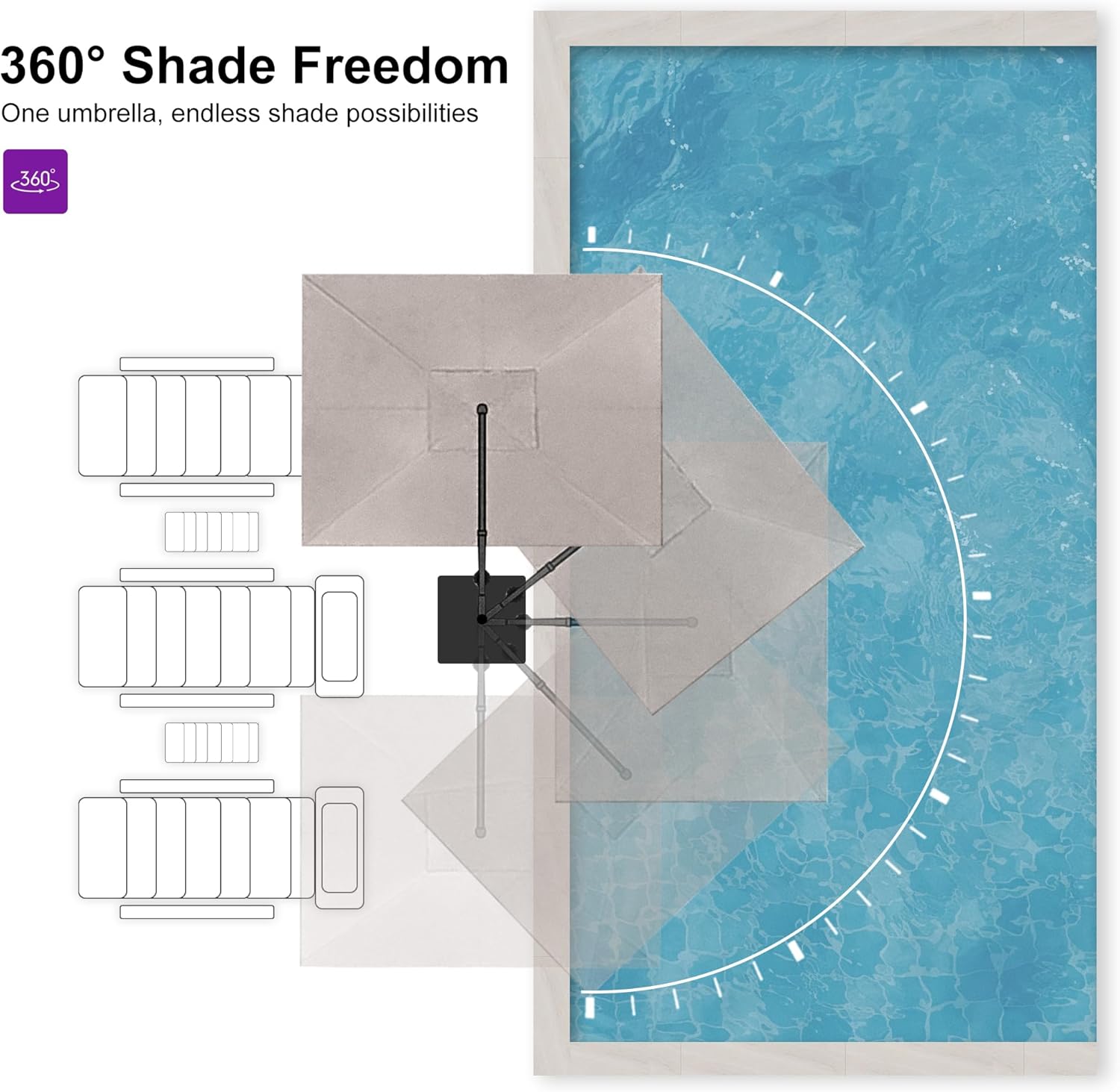 PURPLE LEAF Patio Umbrella 9' X 11.5' Rectangle Cantilever Umbrella Large Aluminum Outdoor Umbrellas with 360-degree Rotation & UPF40+ Premium Fabric for Deck Pool Garden Yard, Ash Mocha