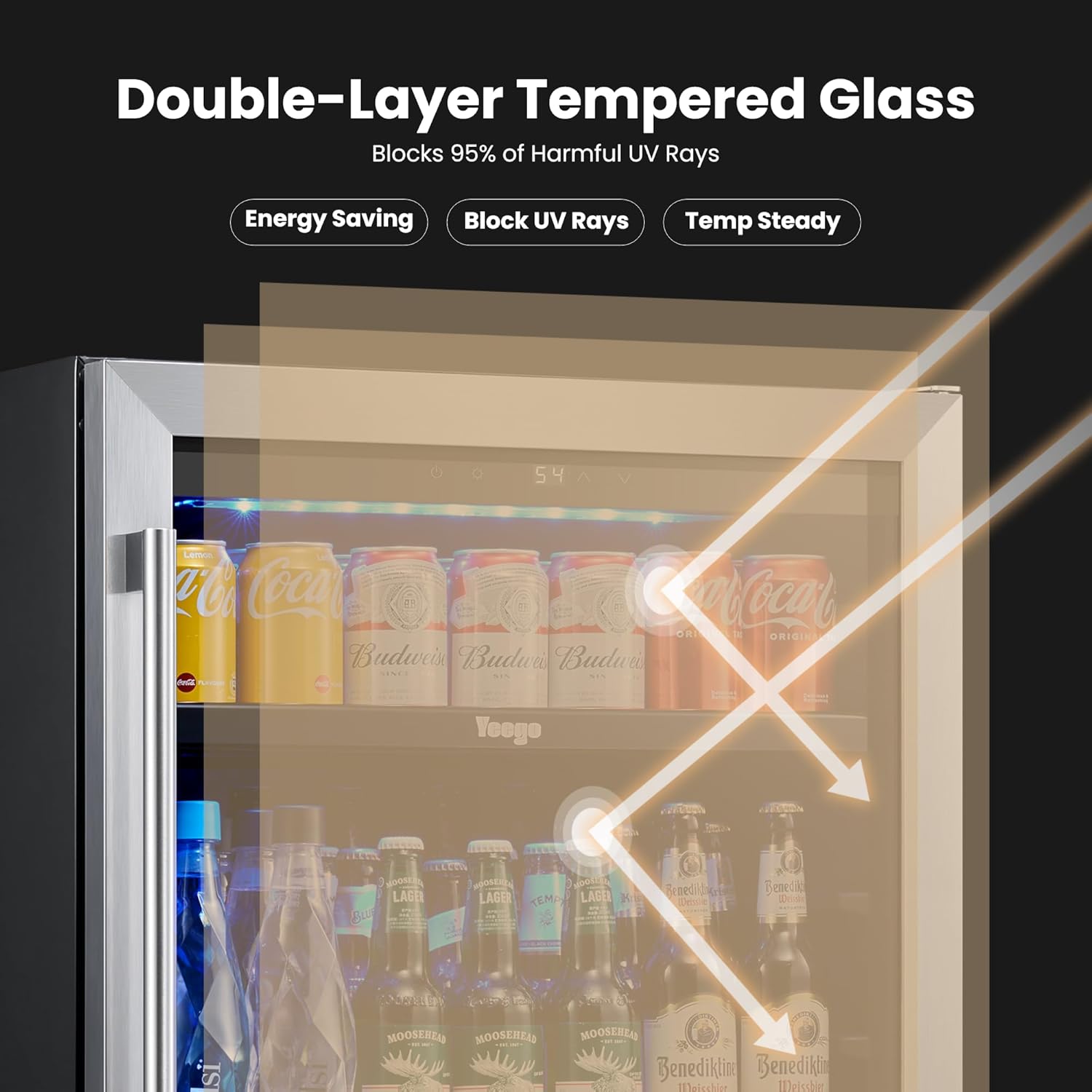 24 Inch Beverage Refrigerator – 180 Can Built-In Under Counter Drink Fridge with Glass Door, 34–54°F Cooling for Beer, Soda & Wine (Right-Hinged)